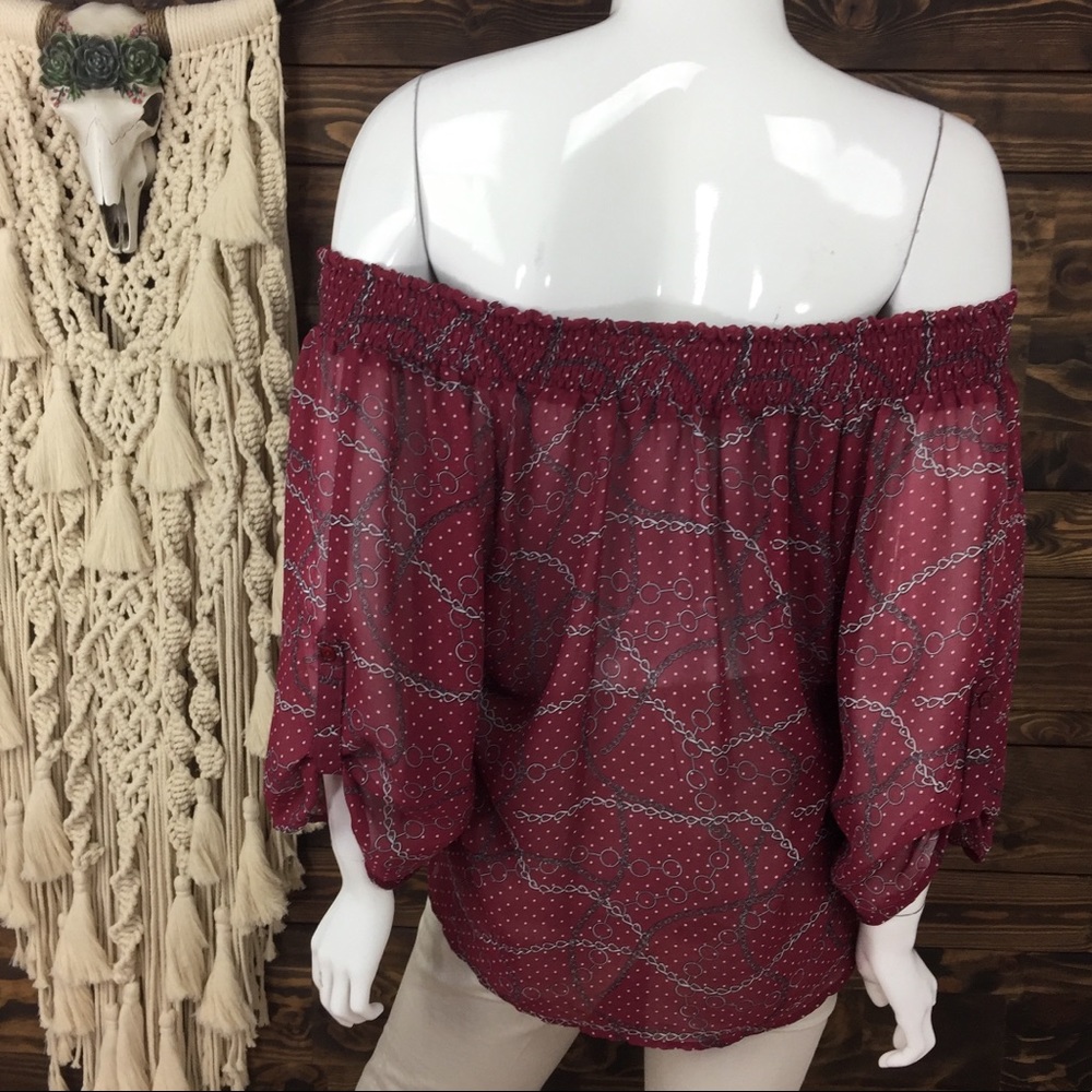 Plant Gold | Tie Front‎ Off Shoulder Sheer Blouse - Picture 4 of 7